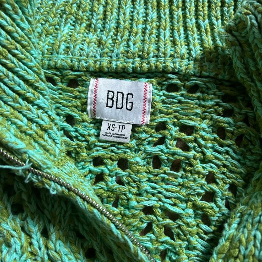 uo cropped knit zip up green cardigan xs - Picture 3 of 3